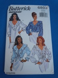 6803 BUTTERICK SO EZ LOOSE FIT LS RUFFLE TOP TIE OR NOT PATTERN 12-16